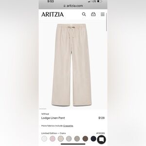 Aritzia new Lodge linen blend pant.